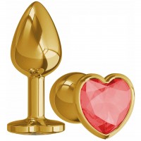 Золотистая анальная пробка с красным камушком в виде сердечка L Золотистая анальная пробка с красным камушком в виде сердечка L