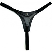 Сексуальные стринги черного цвета из экокожи декорированные бантиком