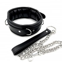 Мягкий ошейник с поводком черный Мягкий ошейник с поводком черный