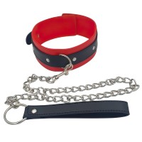 Черно-красный БДСМ ошейник с поводком