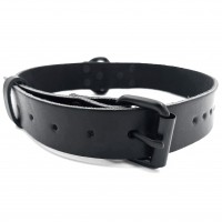 Черный БДСМ ошейник из натуральной кожи с черным поводком