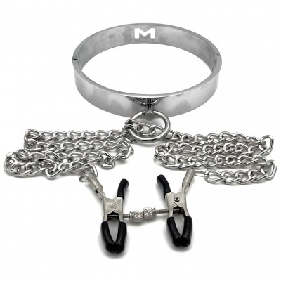 Ошейник стальной с зажимами для сосков