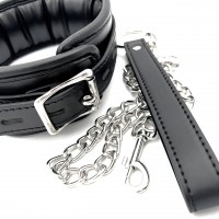 Мягкий ошейник с поводком черный Мягкий ошейник с поводком черный