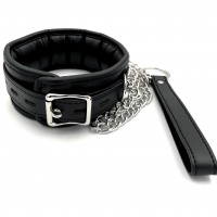 Мягкий ошейник с поводком черный Мягкий ошейник с поводком черный