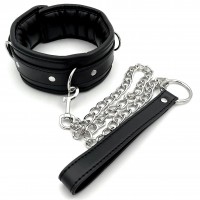 Мягкий ошейник с поводком черный Мягкий ошейник с поводком черный
