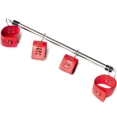 Красная бондажная распорка с наручниками и поножами Красная бондажная распорка с наручниками и поножами