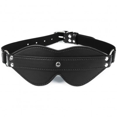 Черная БДСМ маска с ремешком и заклепками