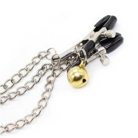 Зажимы для сосков с цепочкой и желтым бубенчиком Зажимы для сосков с цепочкой и желтым бубенчиком
