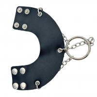 Утяжка для мошонки из натуральной кожи на заклёпках с цепочками Утяжка для мошонки из натуральной кожи на заклёпках с цепочками