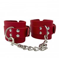 Красные БДСМ наручники из натуральной кожи Красные БДСМ наручники из натуральной кожи