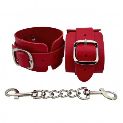Красные БДСМ наручники из натуральной кожи Красные БДСМ наручники из натуральной кожи