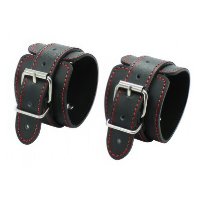 Черные наручники с красной окантовкой 
