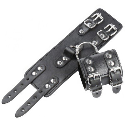 Широкие черные наручники с металлическим кольцом Широкие черные наручники с металлическим кольцом