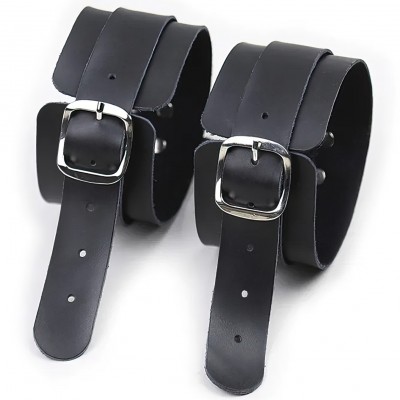 Черные БДСМ поножи из натуральной кожи