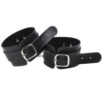 Черные БДСМ поножи из натуральной кожи