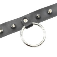 Кожаный черный БДСМ ошейник с кольцом и шипами