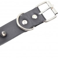 Кожаный черный БДСМ ошейник с кольцом и шипами