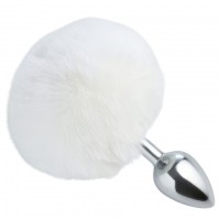 Анальная пробка из металла с белым хвостиком кролика