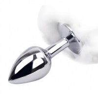 Анальная пробка из металла с белым хвостиком кролика