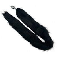 Металлическая анальная пробка M с длинным черным хвостиком 87 см Металлическая анальная пробка M с длинным черным хвостиком 87 см