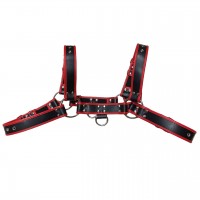 Мужская черно-красная сбруя с заклепками