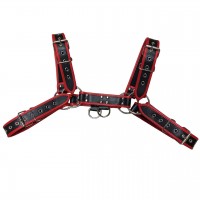 Мужская черно-красная сбруя с заклепками