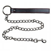 Черный поводок с красной строчкой на цепочке Черный поводок с красной строчкой на цепочке