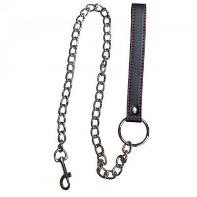 Черный поводок с красной строчкой на цепочке Черный поводок с красной строчкой на цепочке