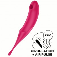Вакуумный стимулятор с вибростимулирующим отростком Satisfyer Twirling Pro красный