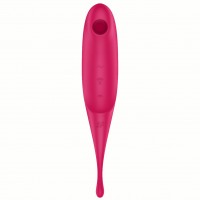 Вакуумный стимулятор с вибростимулирующим отростком Satisfyer Twirling Pro красный