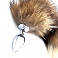 Металлическая анальная пробка M с лисьим хвостиком из натурального меха 40 см Металлическая анальная пробка M с лисьим хвостиком из натурального меха 40 см