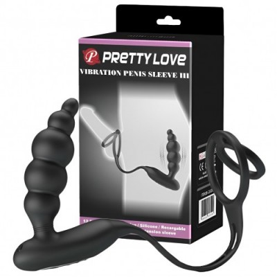 Анальная пробка с двойным эрекционным кольцом и вибрацией Pretty Love Vibration Penis Sleeve