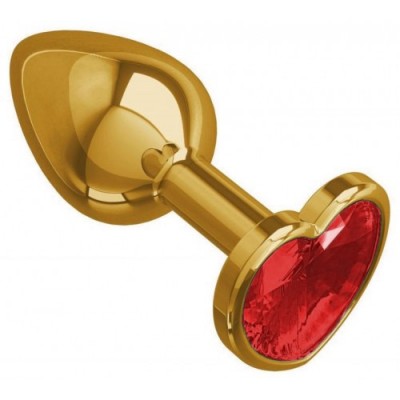 Золотистая анальная пробка с красным камушком в виде сердечка L Золотистая анальная пробка с красным камушком в виде сердечка L