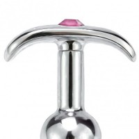 Анальная пробка из металла с розовым камушком M