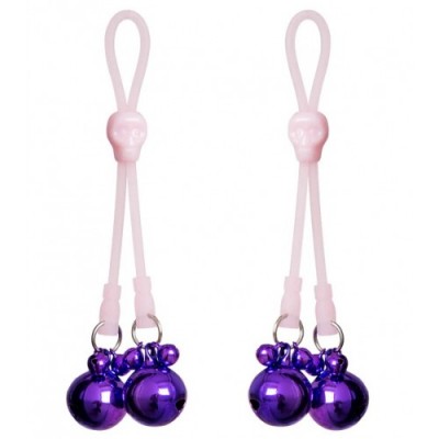 Розовые лассо для сосков с фиолетовыми бубенчиками