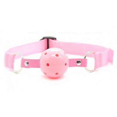 Розовый кляп-шар с нейлоновым ремешком