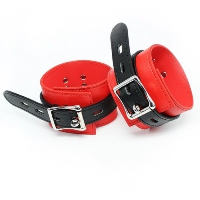 Черно-красные БДСМ наручники на цепочке