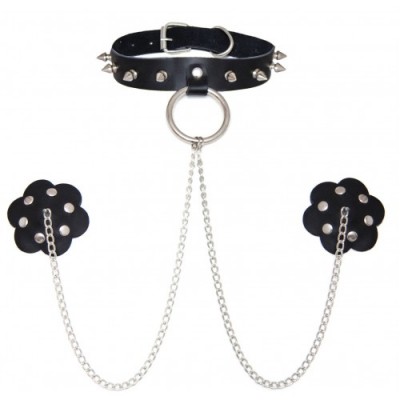 Ошейник с шипами и пэстисами на цепочках Ошейник с шипами и пэстисами на цепочках