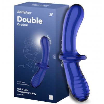 Двусторонний фаллос из стекла Satisfyer Double Crystal синий 20 см