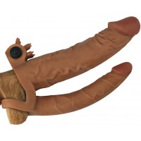 Удлиняющая вибронасадка для двойного проникновения Pleasure X Tender Vibrating Double Penis Sleeve мулат + 5 см