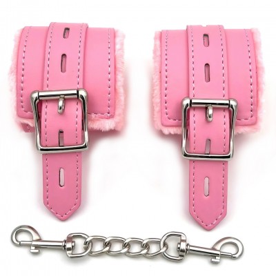 Розовые наручники с мехом на цепочке