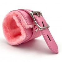 Розовые наручники с мехом на цепочке