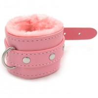 Розовые наручники на цепочке с мехом