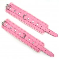 Розовые наручники на цепочке с мехом