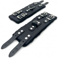 Широкие черные наручники с мехом Широкие черные наручники с мехом