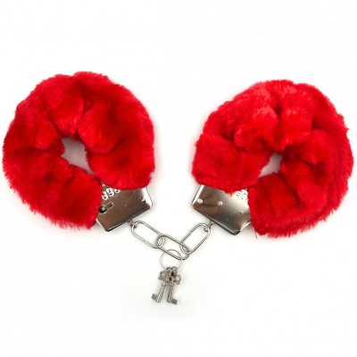 Металлические наручники с красным мехом Металлические наручники с красным мехом