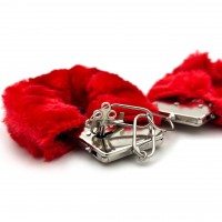 Металлические наручники с красным мехом Металлические наручники с красным мехом