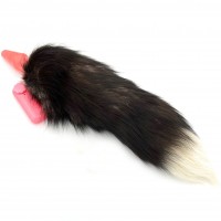 Розовая анальная втулка с вибрацией и бурым хвостиком 53 см Розовая анальная втулка с вибрацией и бурым хвостиком 53 см