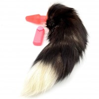 Розовая анальная втулка с вибрацией и бурым хвостиком 53 см Розовая анальная втулка с вибрацией и бурым хвостиком 53 см