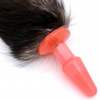 Розовая анальная втулка с вибрацией и бурым хвостиком 53 см Розовая анальная втулка с вибрацией и бурым хвостиком 53 см